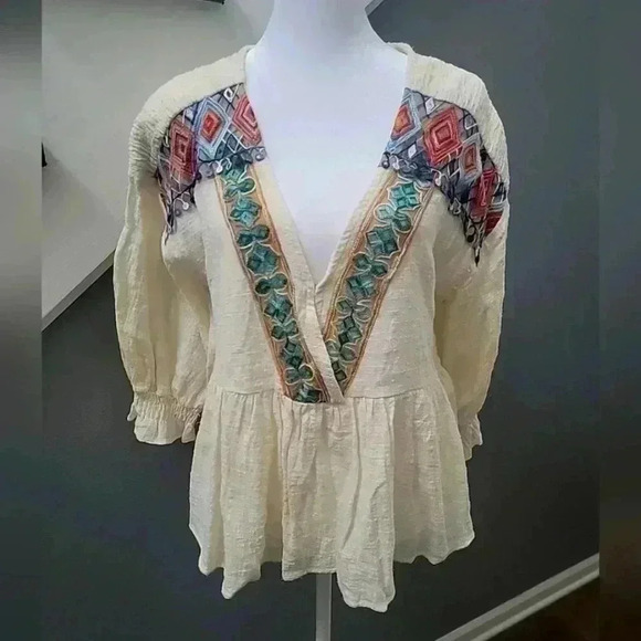 Umgee Tops - Umgee Embroidered Boho Peplum Cottage core Prairie Gauzy Women's Size Medium